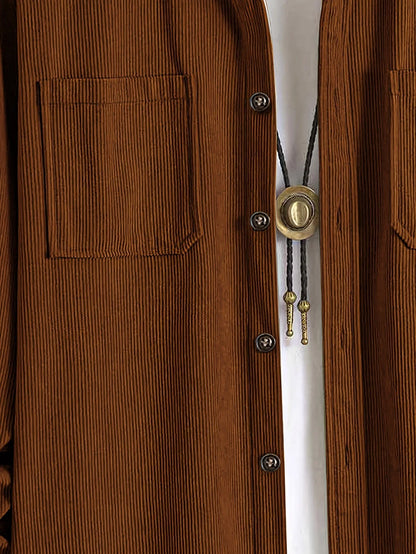 Men'S Corduroy Casual Shirt Jacket - Classic Collar, Button-Up Long Sleeve with Double Chest Pockets, Light Blue, Perfect for Spring & Fall, Everyday Fashion, Street Style, and Office Wear
