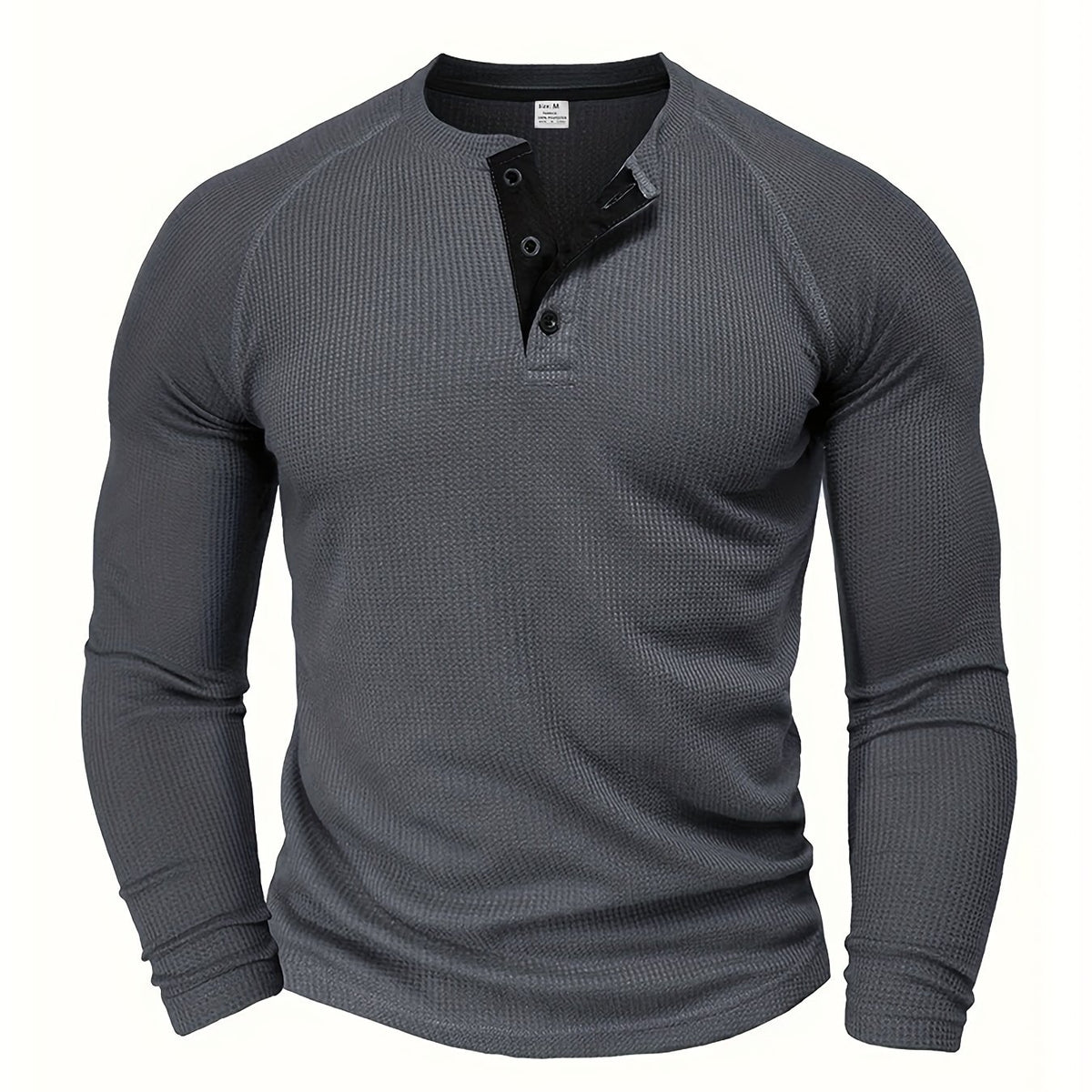 Men'S Long Sleeve T-Shirt Round Neck Open Style Pullover Henley Shirt Men'S Solid Color Fashion Versatile Top - Dark Gray / NZ 36
