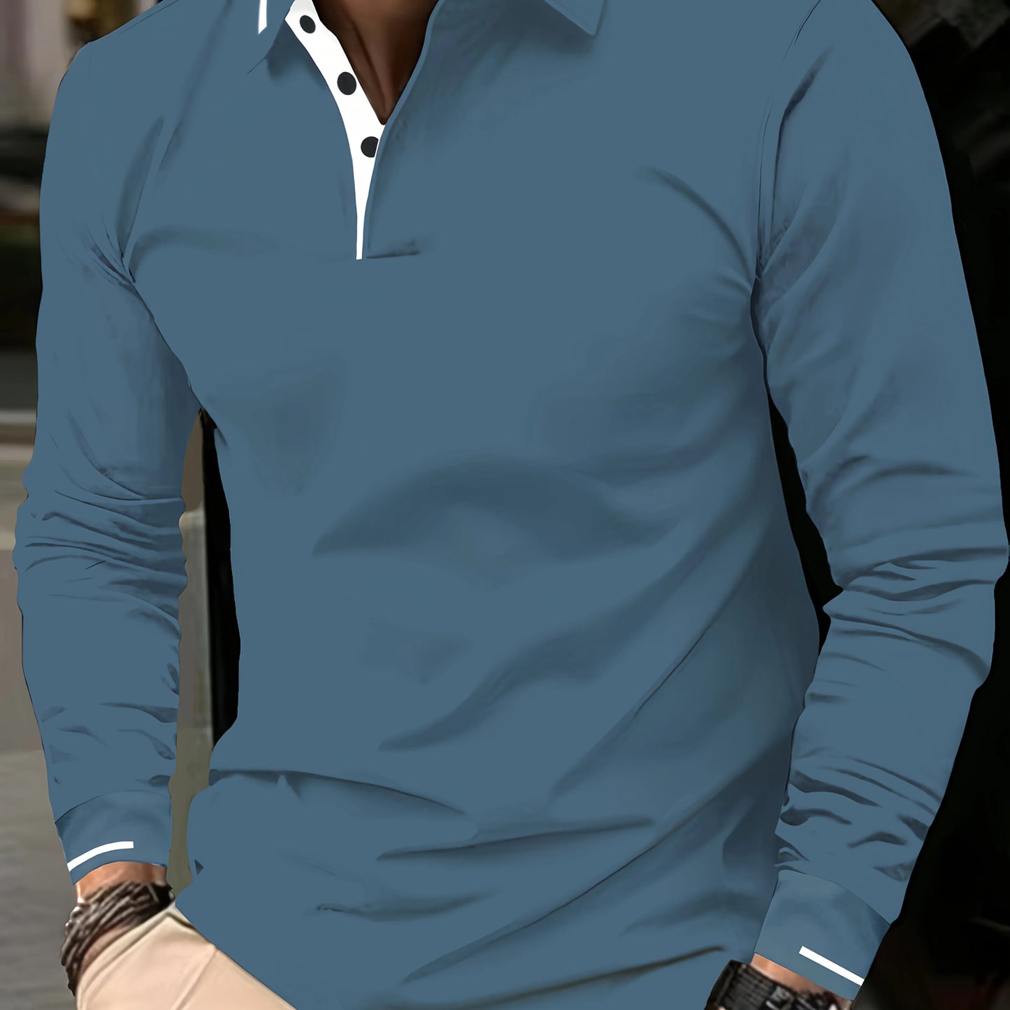 Ribbed Stretch Long Sleeve Polo