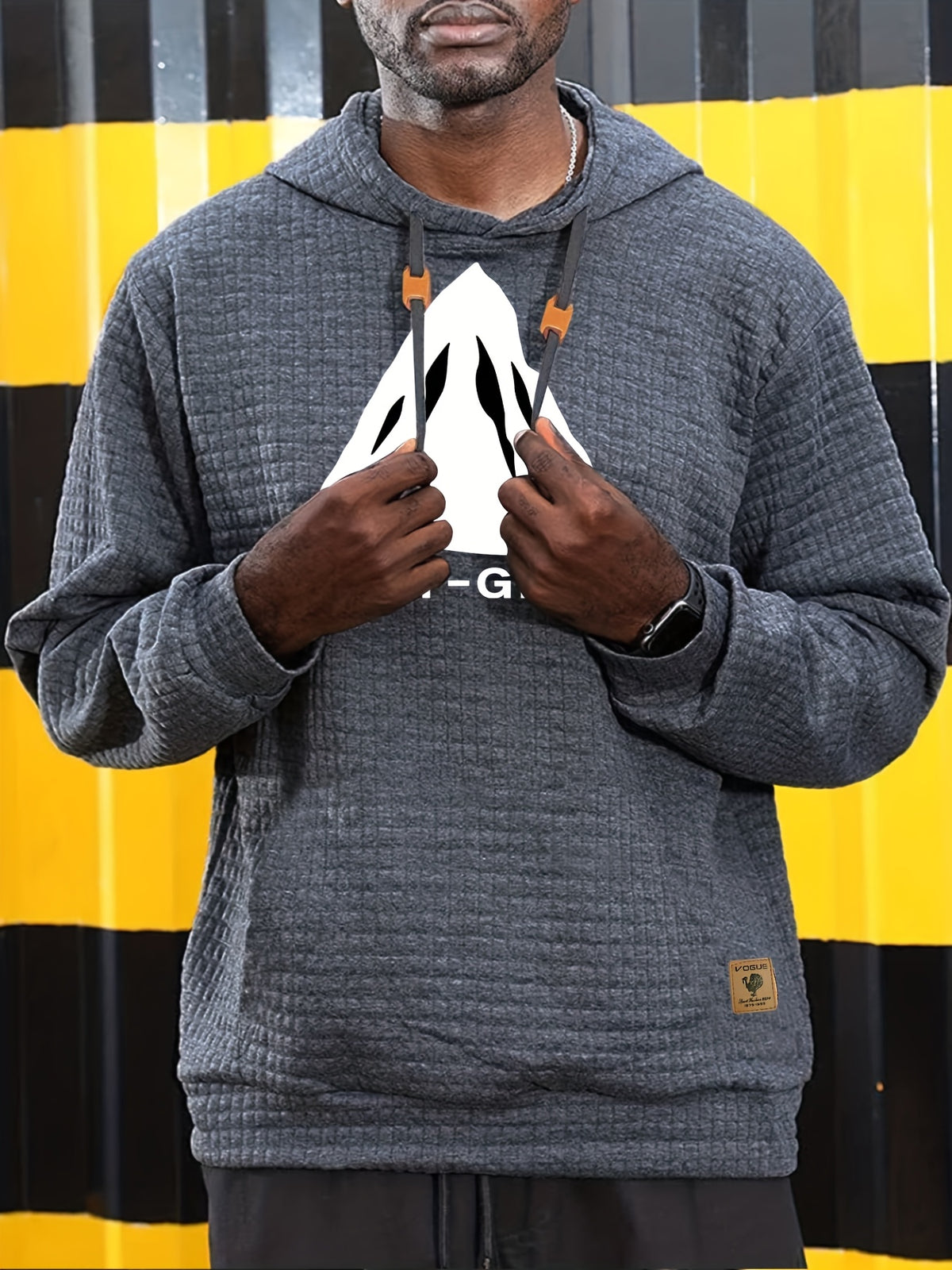 Waffle Pattern Solid Hoodie, Cool Hoodies for Men, Men'S Casual Pullover Hooded Sweatshirt with Kangaroo Pocket Streetwear for Winter Fall, As Gifts