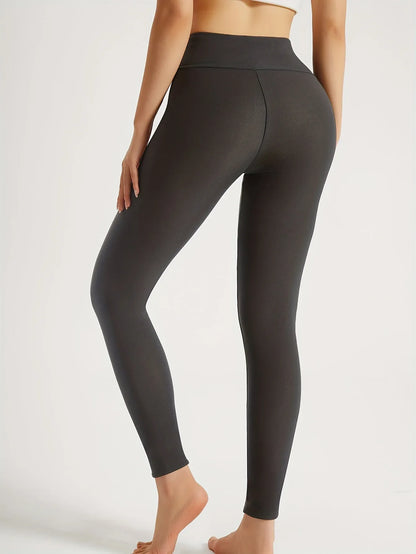 Women's High-Waisted Thickened Warm Yoga Leggings - Full-Length (7/8) Tummy Control Slim-Fit Pants with Elastic Waistband, All-Season Workout & Gym Pants for Pilates,, Casual Wear - Solid Color (Black/Dark Grey/Navy)