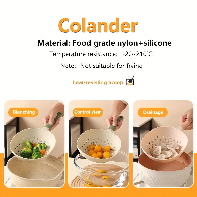 Montero Milan 1pc, Kitchen Colander, Kitchen Household Large Plastic Drain Long Handle Spoon, Salvage Noodle Dumpling High Temperature Resistant Colander Kitchen Stuff Kitchen Accessories Baking Supplies