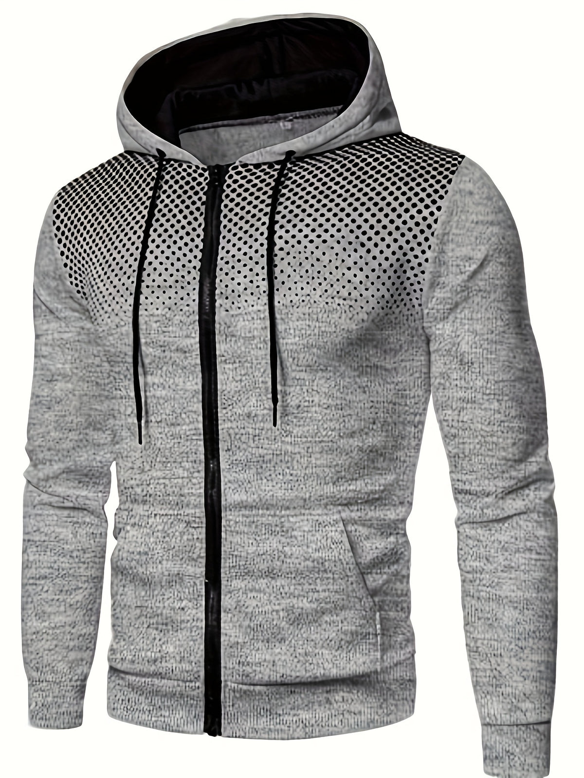 Autumn Winter New Hooded Sweatshirt Fleece Warm Thick Men'S Sports Fitness Outerwear Zipper Hooded Jacket Polka Dot Print Design