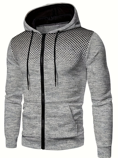Autumn Winter New Hooded Sweatshirt Fleece Warm Thick Men'S Sports Fitness Outerwear Zipper Hooded Jacket Polka Dot Print Design