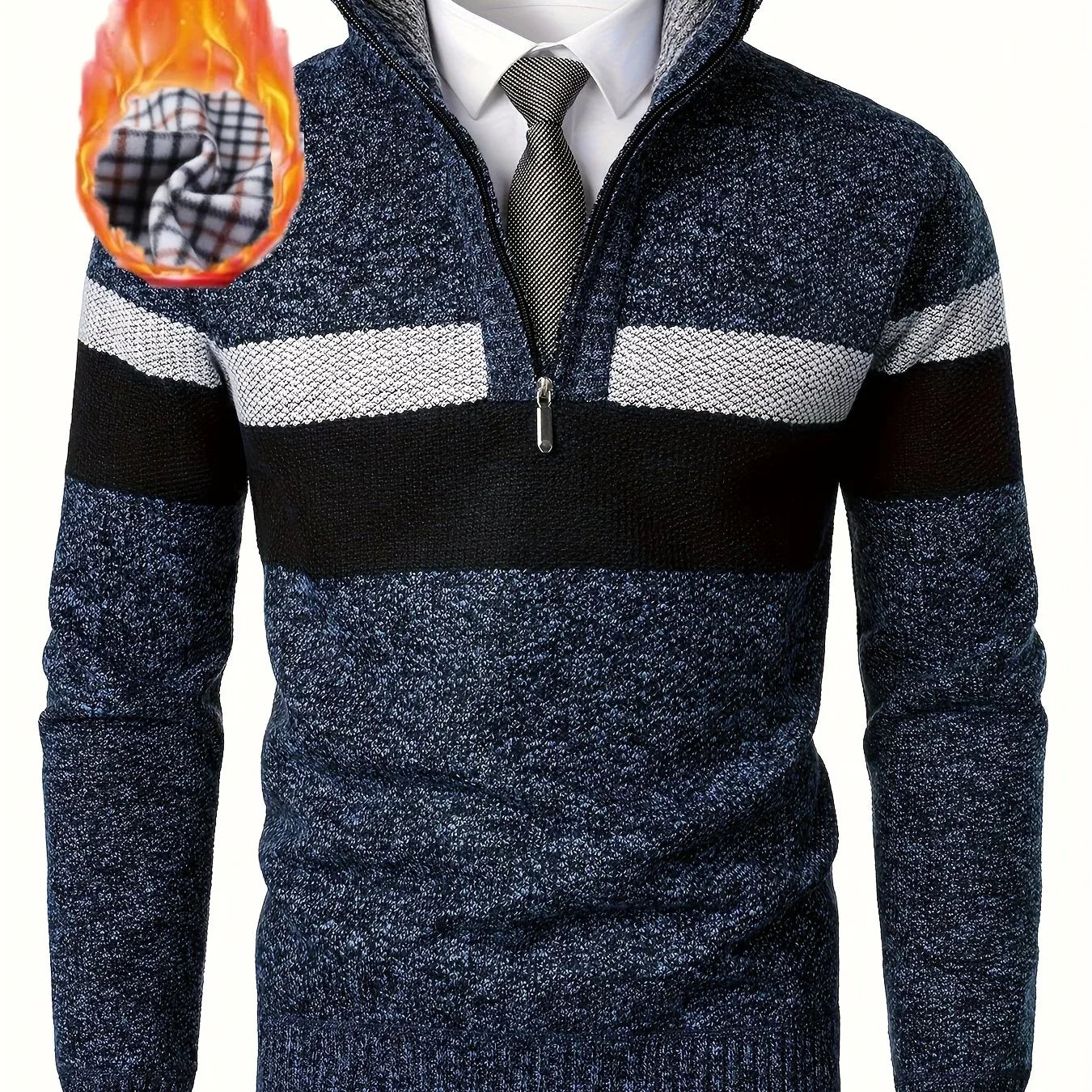 Men'S Color-Blocked Stand Collar Thickened Knitted Pullover Sweater