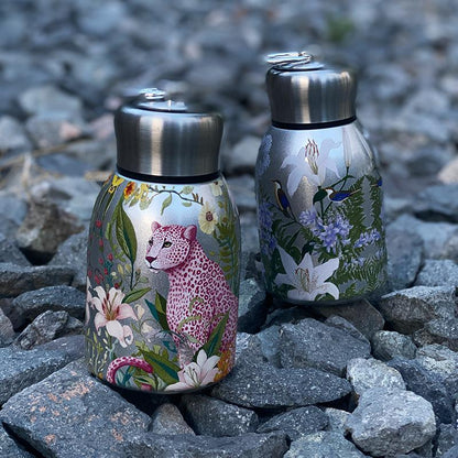 1pc Stainless Steel Vacuum Insulated Tumbler with Bird/Parrot/Leopard Pattern, 10oz Leak-Proof Travel Mug, Glossy Finish, Portable Handle, Artistic Drinkware, Perfect for Outdoor, Gym, Office, Ideal Holiday Gift for Christmas
