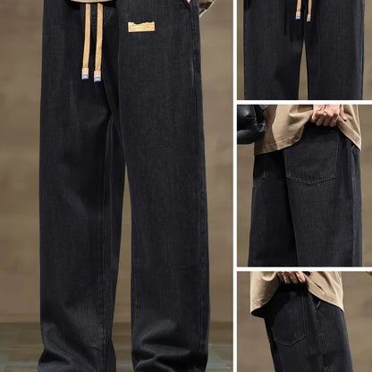 Men's Korean Style Light Blue Jeans 2025 Spring/Autumn New Washed Durable Comfortable Drawstring Straight-Leg Pants, Stylish and Versatile Casual Trousers Suitable for All Seasons by Gengyuan