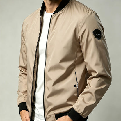 Men'S Autumn Herringbone Jacket Lightweight Windproof Casual Coat, Slim Fit Business Commute Top, Suitable for Travel, Walking, And Office Wear, Spring/Autumn Multi-Color Versatile Solid Color Windproof Outerwear, Ideal for Fitness, Running, Sports - Khaki / NZ 32