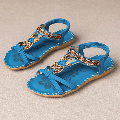 Women's Elegant Rhinestone Butterfly Flat Sandals - Comfortable Slip-On with Secure Elastic Strap for Summer - Montero Milan