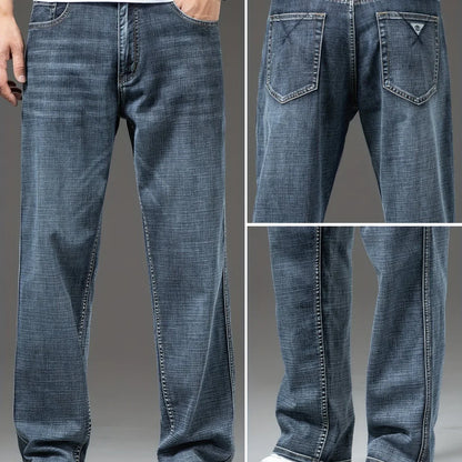 Gengyuanxi High-End Summer Men's Jeans: New Trendy Straight-Leg Stretch Business Casual Long Pants