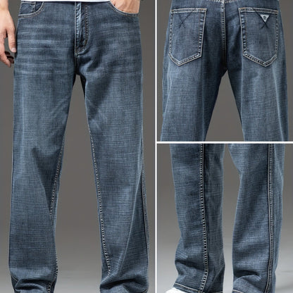 Geng Yuanshi High-End Summer Men's Jeans New Trend Fashion Straight-Leg Light Business Stretch Denim Pants, Autumn Essentials - Grey Blue / 28