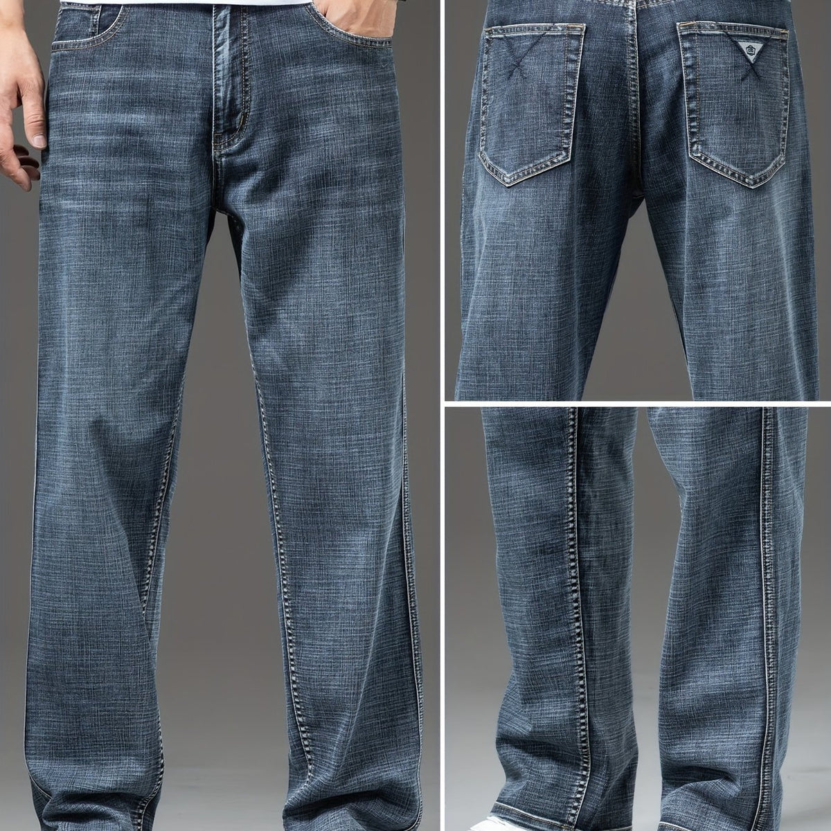 Geng Yuanshi High-End Summer Men's Jeans New Trend Fashion Straight-Leg Light Business Stretch Denim Pants, Autumn Essentials - Grey Blue / 31