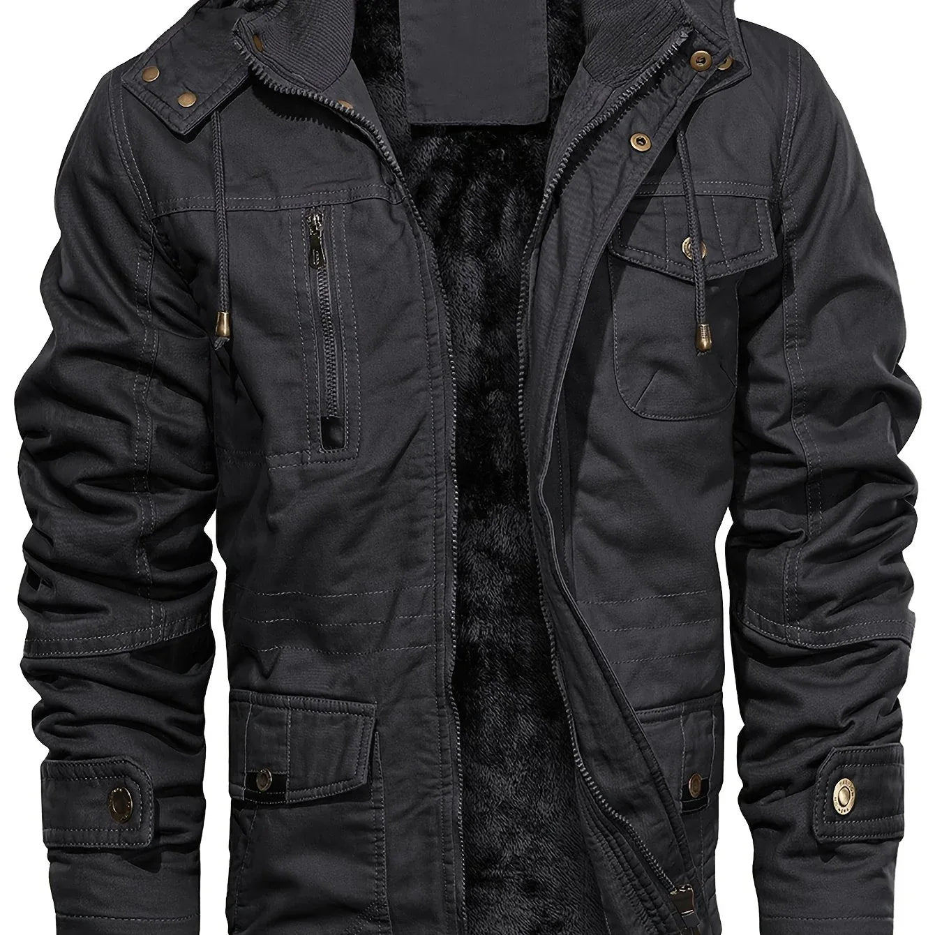 Men'S Heavyweight Winter Jacket - Thermal Insulated Cold Weather Coat with Zipper Closure, Multiple Utility Pockets - Loose Fit Military-style Outerwear for Hiking, Travel, Everyday - Black (Non-Stretch Polyester Construction