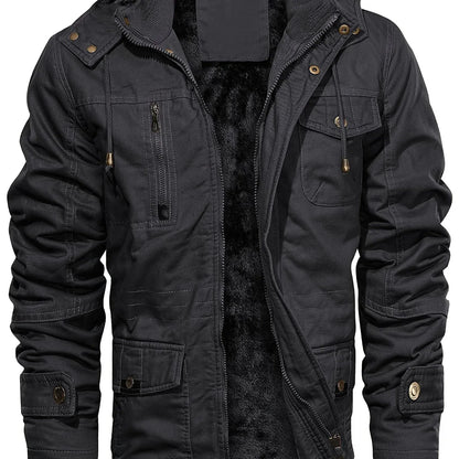 Men'S Heavyweight Winter Jacket - Thermal Insulated Cold Weather Coat with Zipper Closure, Multiple Utility Pockets - Loose Fit Military-style Outerwear for Hiking, Travel, Everyday - Black (Non-Stretch Polyester Construction