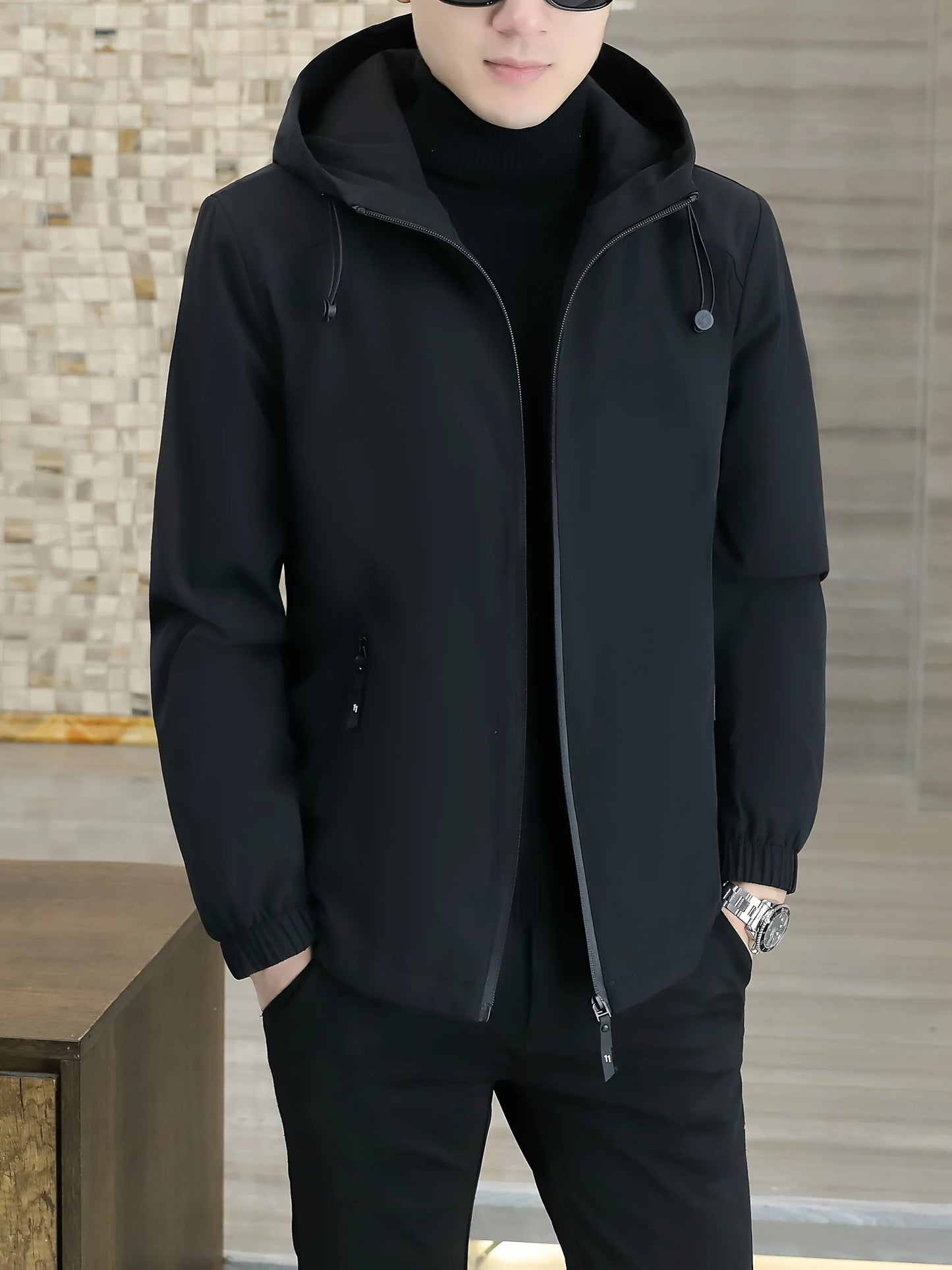 Men'S Heavy-Duty Fleece Jacket - Windproof Zip-Up Coat with Full-Zip Closure, Hooded Winter Coat for Cold Weather, Non-Stretch Fabric for Everyday & Formal Events