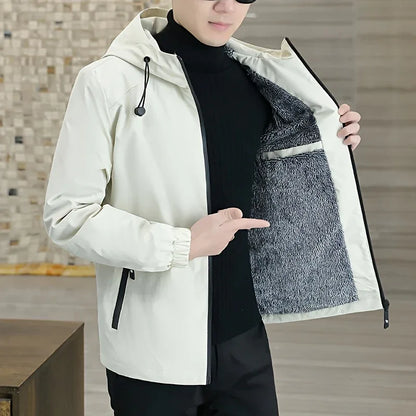 Men'S Heavy-Duty Fleece Jacket - Windproof Zip-Up Coat with Full-Zip Closure, Hooded Winter Coat for Cold Weather, Non-Stretch Fabric for Everyday & Formal Events