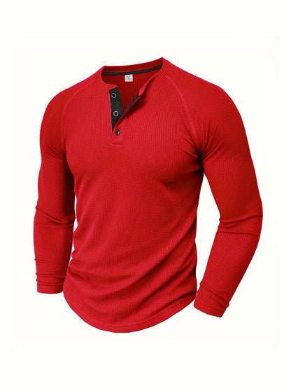 Men'S Long Sleeve T-Shirt Round Neck Open Style Pullover Henley Shirt Men'S Solid Color Fashion Versatile Top