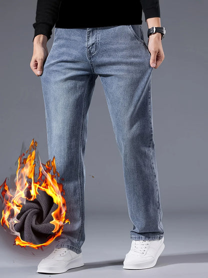 Winter New Arrival Fleece-Lined Thickened Minimalist Stretch blue trousers, long pants