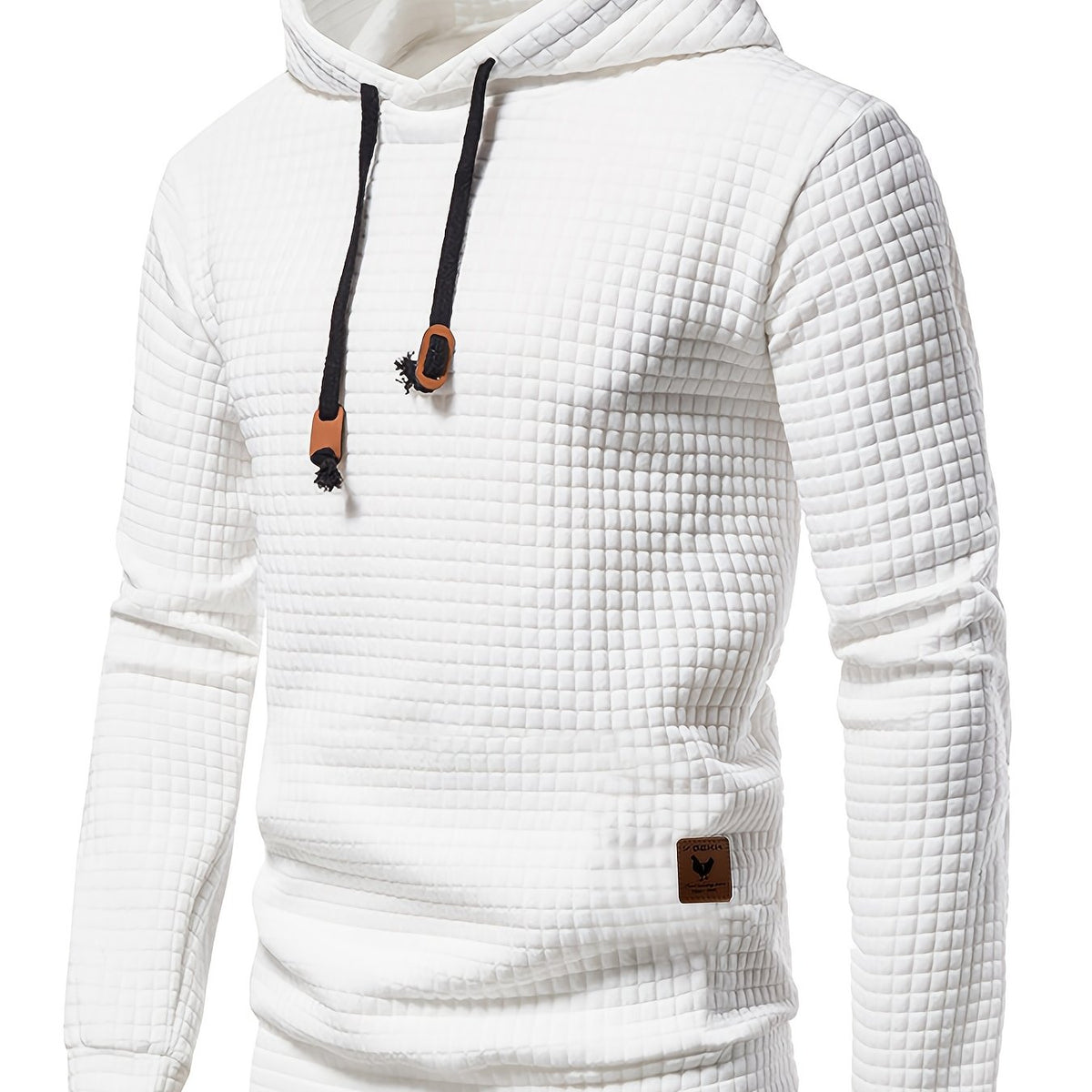 Waffle Pattern Solid Hoodie, Cool Hoodies for Men, Men'S Casual Pullover Hooded Sweatshirt with Kangaroo Pocket Streetwear for Winter Fall, As Gifts - White / NZ 38