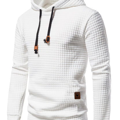 Waffle Pattern Solid Hoodie, Cool Hoodies for Men, Men'S Casual Pullover Hooded Sweatshirt with Kangaroo Pocket Streetwear for Winter Fall, As Gifts - White / NZ 38