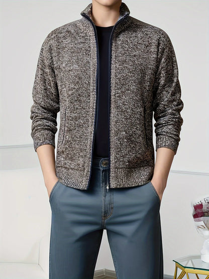 Men'S Knitted Cardigan Sweater | High Neck, Long Sleeve, Rib-Knit, All-Season, Casual Style