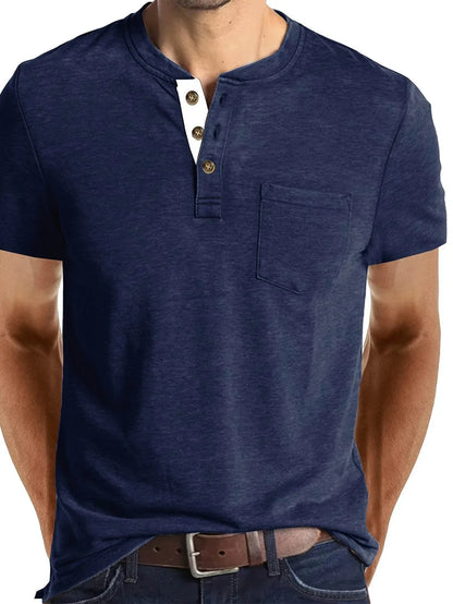 Men's Classic Cotton Blend Henley Tee - Montero Milan