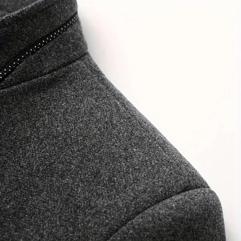 Men's Tweed Jacket with Stand Collar - Winter Warm Casual Coat, Single-Breasted Button Front & Pockets, Solid Color Tweed Fabric (Hand Washable) for Outdoor, Office, Smart-Casual - Versatile Cold-Weather Outerwear