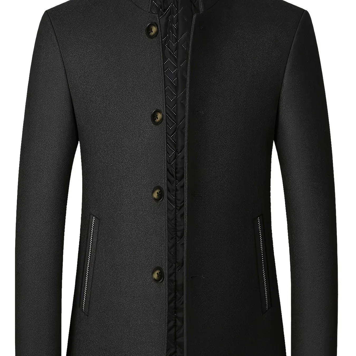 Men's Tweed Jacket with Stand Collar - Winter Warm Casual Coat, Single-Breasted Button Front & Pockets, Solid Color Tweed Fabric (Hand Washable) for Outdoor, Office, Smart-Casual - Versatile Cold-Weather Outerwear