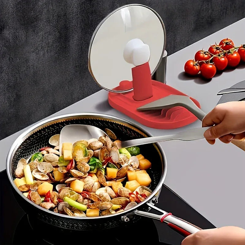 Montero Milan 1pc Foldable Kitchen Pot Lid & Utensil Holder Shelf - Heavy-Duty Plastic Space-Saving -Shook/Shovel with Lid Rack, Stove/ Shelf Organizer for Pots, Pans, Spatulas, Spoons - Install for Small Kitchens, Ideal Gift