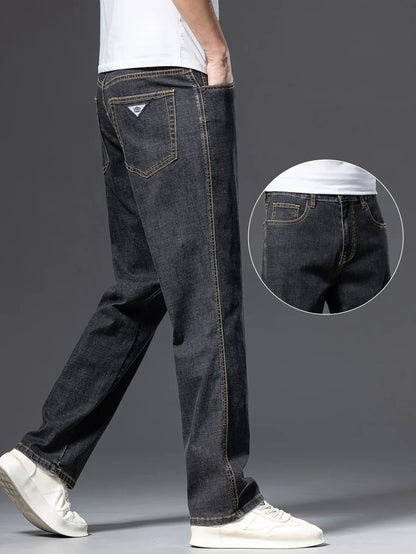 Gengyuanxi High-End Summer Men's Jeans: New Trendy Straight-Leg Stretch Business Casual Long Pants