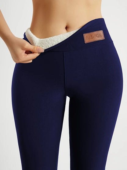 Women's High-Waisted Thickened Warm Yoga Leggings - Full-Length (7/8) Tummy Control Slim-Fit Pants with Elastic Waistband, All-Season Workout & Gym Pants for Pilates,, Casual Wear - Solid Color (Black/Dark Grey/Navy)