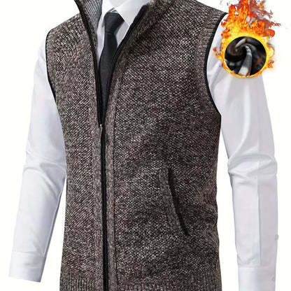 Men's Sleeveless Zip-Front Vest Jacket - Elegant Short-Sleeve Blazer with Collar & Real Pockets, Machine Washable Tailored Fit for Office, Semi-Formal & Casual Wear - Coat (No Belt Required)