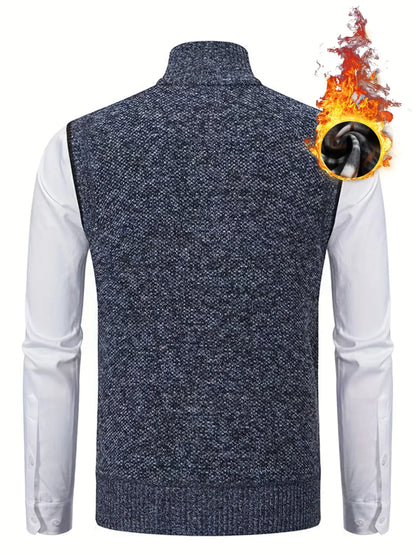 Men's Sleeveless Zip-Front Vest Jacket - Elegant Short-Sleeve Blazer with Collar & Real Pockets, Machine Washable Tailored Fit for Office, Semi-Formal & Casual Wear - Coat (No Belt Required)