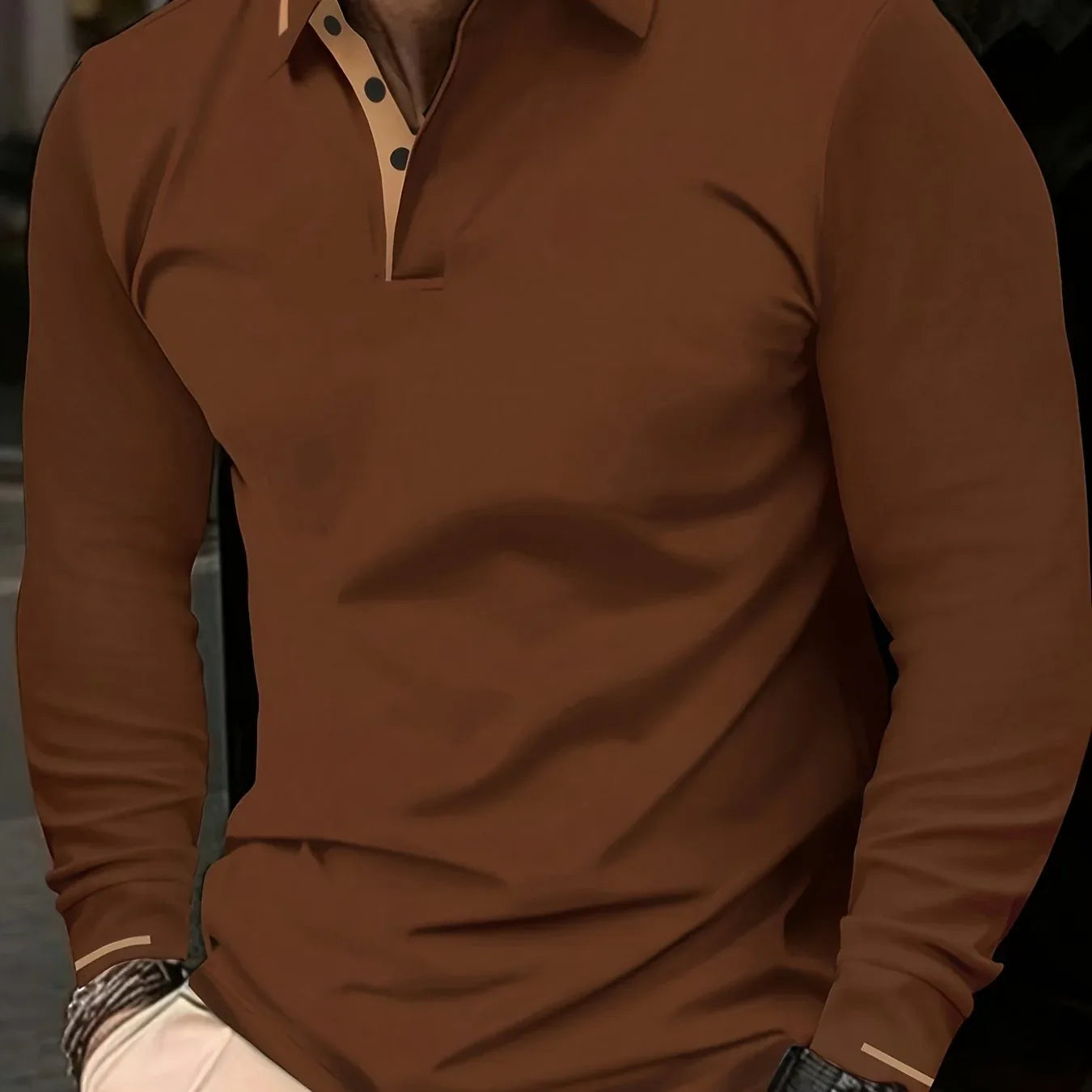 Ribbed Stretch Long Sleeve Polo