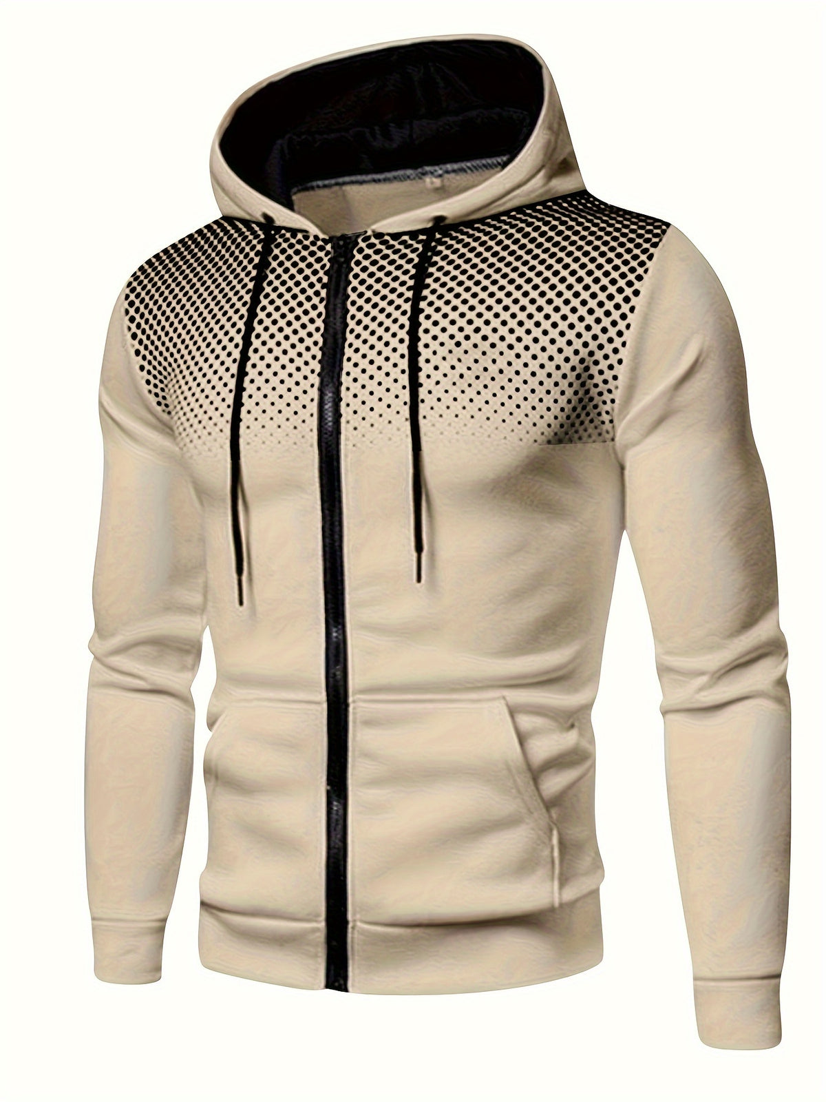Autumn Winter New Hooded Sweatshirt Fleece Warm Thick Men'S Sports Fitness Outerwear Zipper Hooded Jacket Polka Dot Print Design