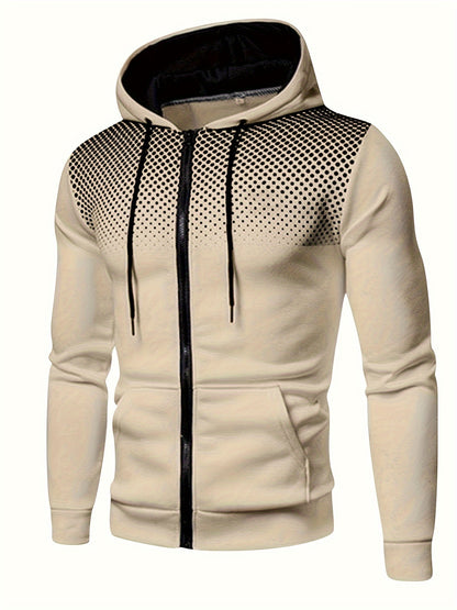 Autumn Winter New Hooded Sweatshirt Fleece Warm Thick Men'S Sports Fitness Outerwear Zipper Hooded Jacket Polka Dot Print Design