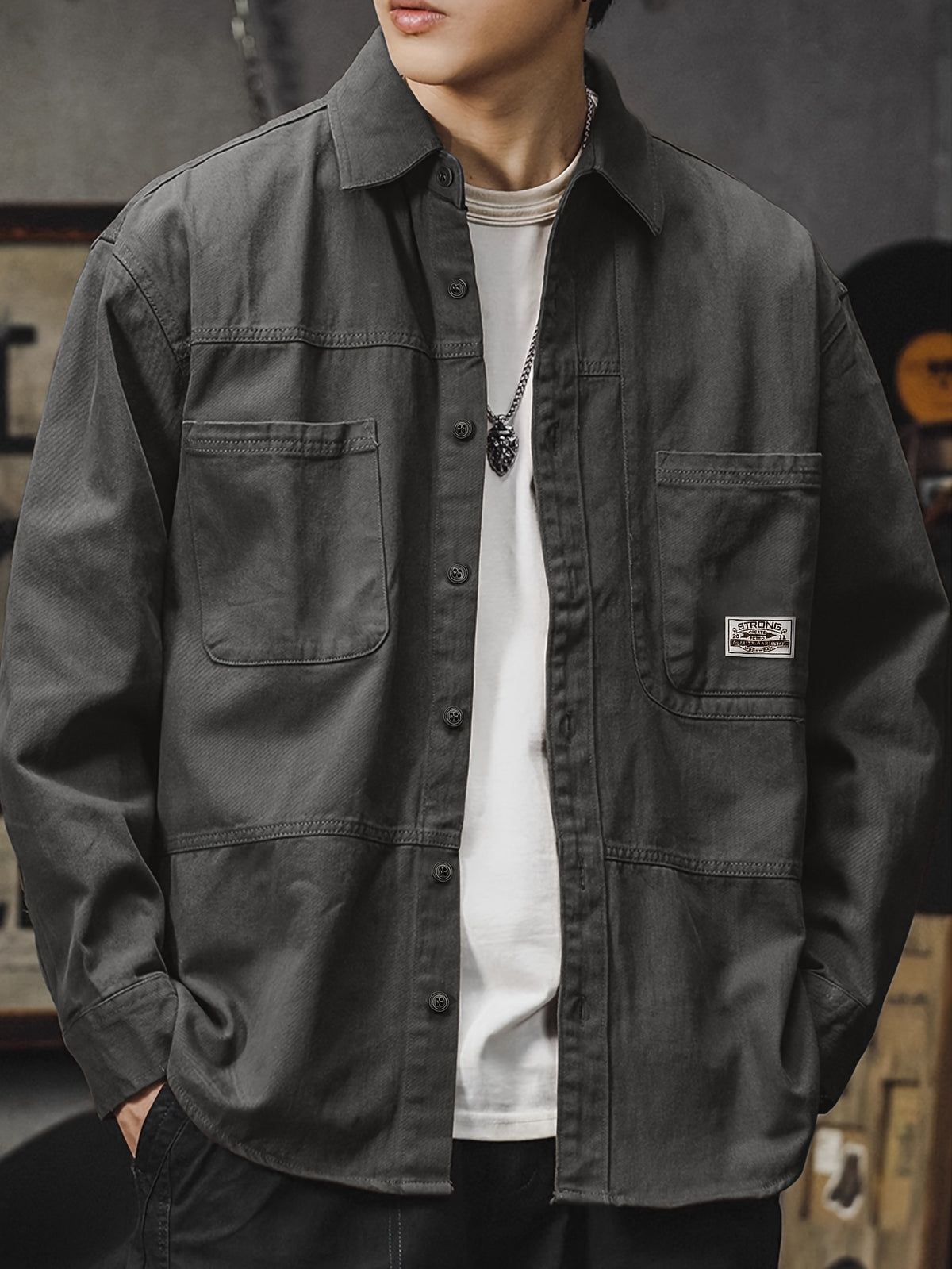 Men'S Cargo Shirt Spring Autumn Long Sleeve Top Vintage Workwear Style Multi-Pocket American Casual Top Outerwear, New Season