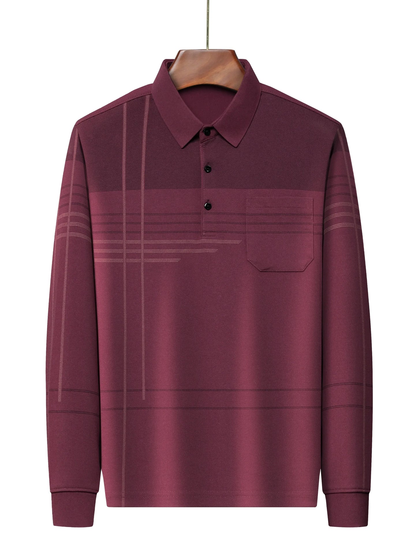 Men's Vintage-Inspired Striped Shirt with Chest Pocket - Breathable, Long Sleeve, Button Detail for Golf & Outdoor Activities