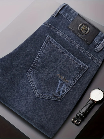Premium Men's Jeans 2025 Trendy Slim Fit Straight-Leg Denim Pants for Autumn/Winter, Thick Casual Trousers for All Seasons