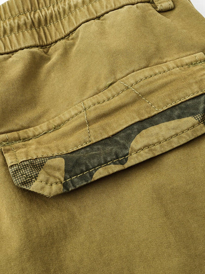 Men'S Heavy-Duty Work Shorts - Olive Green Cargo Pants with Multiple Utility Pockets, Non- Fabric for Construction, Outdoor, Everyday Casual - Adjustable Drawstring Waist - Model 9385, Outdoor Apparel, Functional Design, Dura