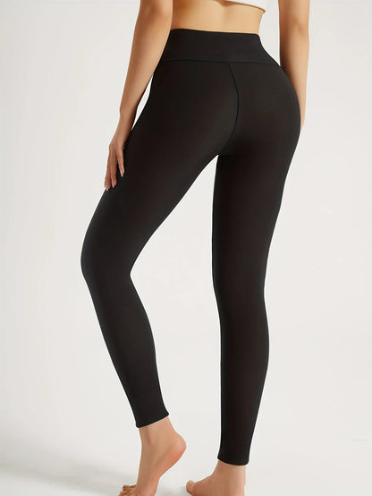 Women's High-Waisted Thickened Warm Yoga Leggings - Full-Length (7/8) Tummy Control Slim-Fit Pants with Elastic Waistband, All-Season Workout & Gym Pants for Pilates,, Casual Wear - Solid Color (Black/Dark Grey/Navy)
