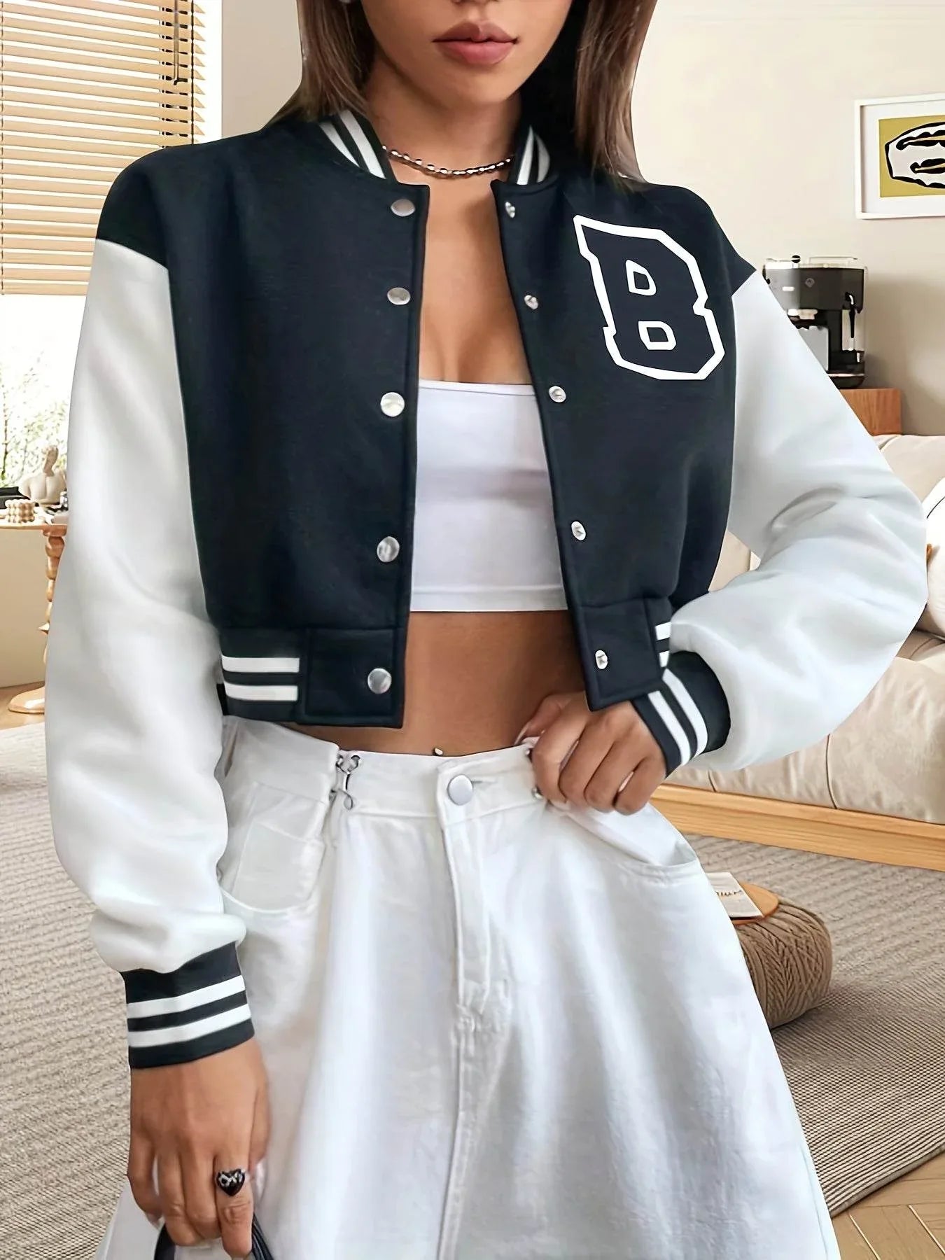 Cropped Varsity Letter Jacket - Montero Milan