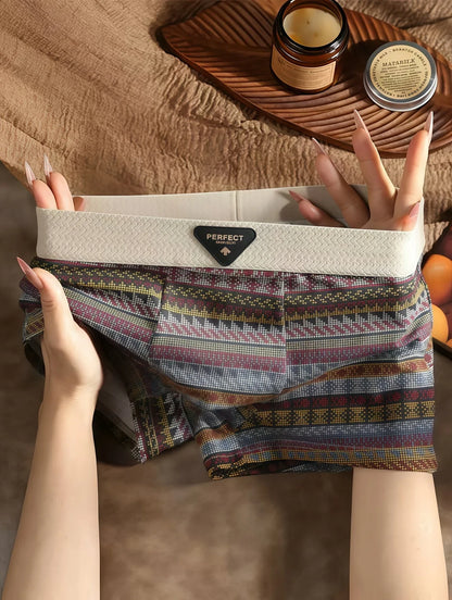 4-Pack Men's Boxer Briefs, Light Luxury Fashion, Ethnic Style Printing Comfortable Breathable Underwear, Comfortable Undergarments, Leisure Clothing, Fashion Underwear, Stylish Boxer Briefs, Premium Quality, Lightweight Under