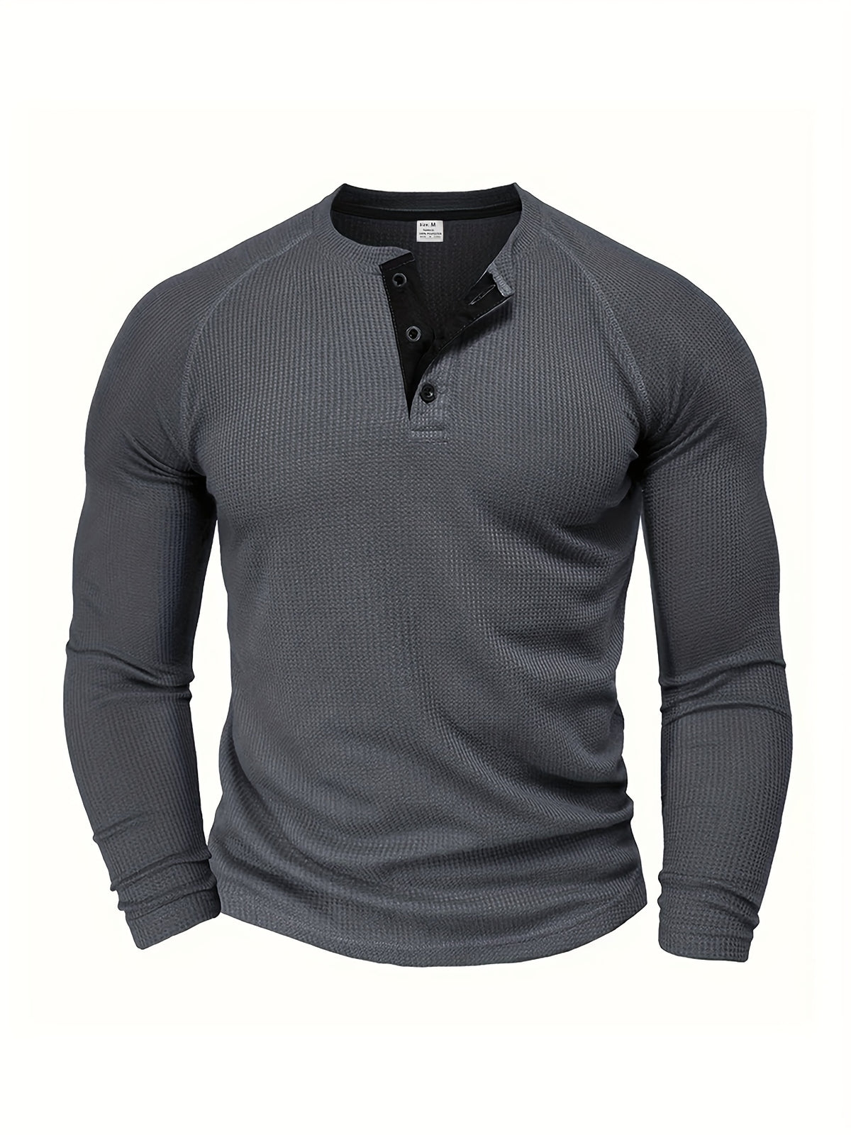 Men'S Long Sleeve T-Shirt Round Neck Open Style Pullover Henley Shirt Men'S Solid Color Fashion Versatile Top