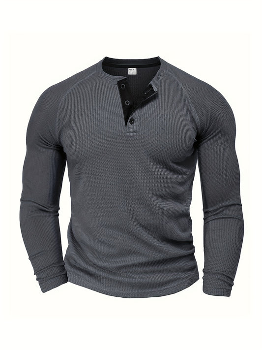 Men'S Long Sleeve T-Shirt Round Neck Open Style Pullover Henley Shirt Men'S Solid Color Fashion Versatile Top