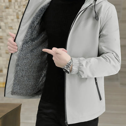 Men'S Heavy-Duty Fleece Jacket - Windproof Zip-Up Coat with Full-Zip Closure, Hooded Winter Coat for Cold Weather, Non-Stretch Fabric for Everyday & Formal Events