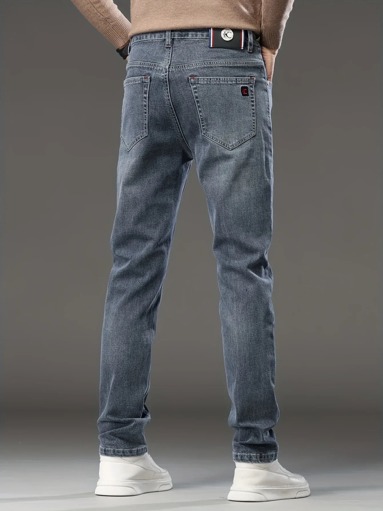 Men's Skinny Jeans - Stretch Non-See-Through Slim Fit Pants with Dark Blue-Gray Washed Look, Machine Washable for Business Casual & Casual Attire - Fall/Winter Season (Adult Men)