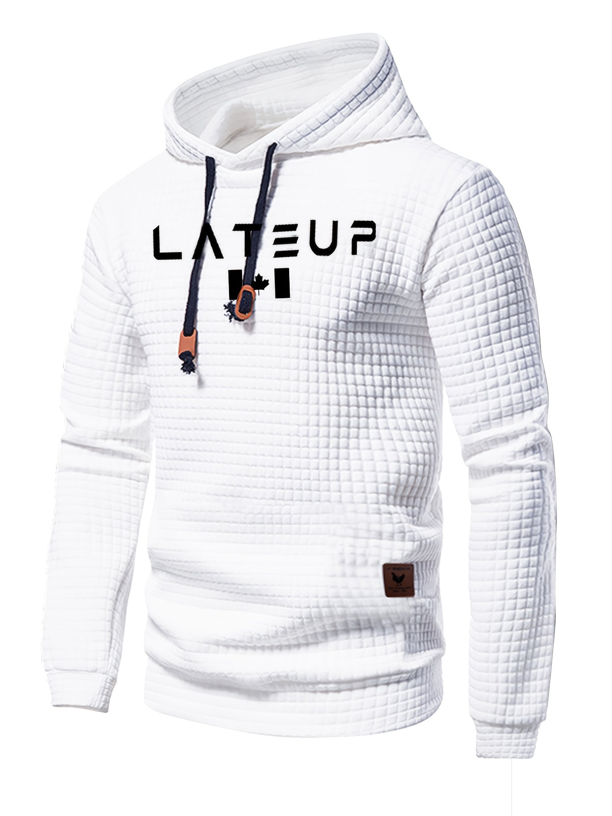 Waffle Pattern Solid Hoodie, Cool Hoodies for Men, Men'S Casual Pullover Hooded Sweatshirt with Kangaroo Pocket Streetwear for Winter Fall, As Gifts