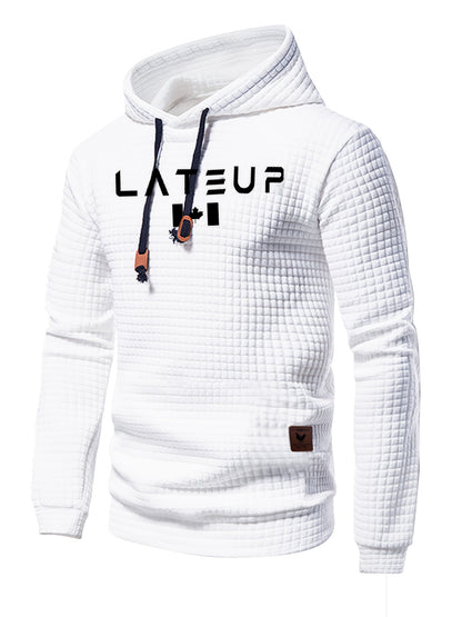 Waffle Pattern Solid Hoodie, Cool Hoodies for Men, Men'S Casual Pullover Hooded Sweatshirt with Kangaroo Pocket Streetwear for Winter Fall, As Gifts
