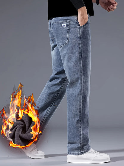Winter New Arrival Fleece-Lined Thickened Minimalist Stretch blue trousers, long pants